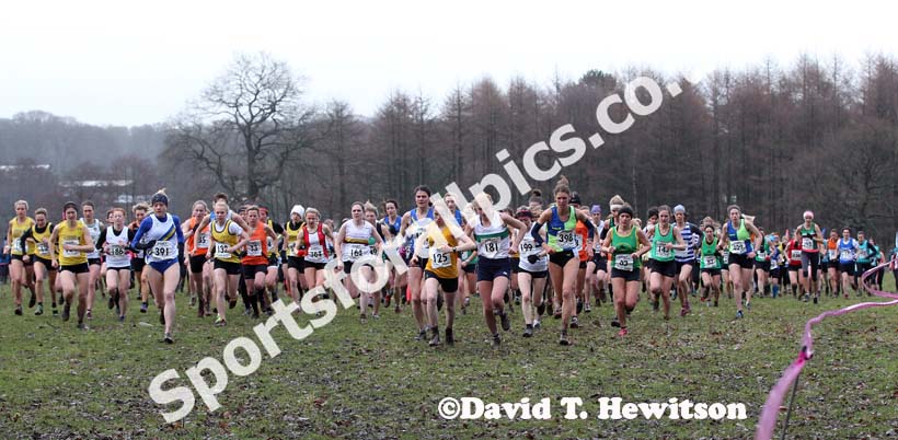 Soon after the start of the senior womens Northern Cross Country Champs, Knowsley Safari Park. Photo: David T. Hewitson/Sports for All Pics